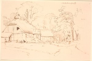 Çatıda leylek yuvası olan çiftlik evi by Johan Thomas Lundbye