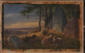 Bir Höyükte Koyun ile Akşam Sahnesi by Johan Thomas Lundbye