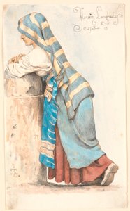 Alçak taştan bir hapa yaslanmış İtalyan kadın by Johan Thomas Lundbye