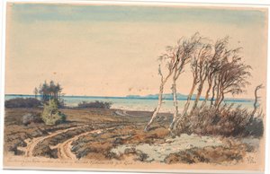 Odinshøj ve Hornbæk arasındaki sahilden Kullen manzarası by Johan Thomas Lundbye