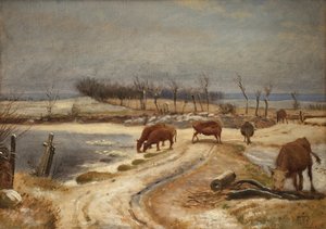 Bir Kış Gününde Sığırları Sulamak by Johan Thomas Lundbye