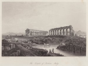 Paestum Tapınakları, İtalya (gravür) by Johan Wolfensberger