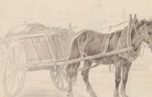 Bir Lamba Direğinin Yanında Kahverengi Bir At Tarafından Çekilmiş Bir Araba, Verso: Bir Grup Atlı Subay, yaklaşık. 1815.