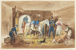 Süvariler bir ahırda by Johann Adam Klein