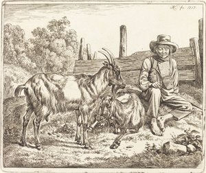 İki Keçili Çoban Çocuk by Johann Adam Klein
