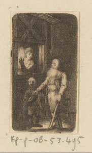 Çocuk ve kadın pencerenin önünde ile sakat yaşlı dilenci by Johann Andreas Benjamin Nothnagel