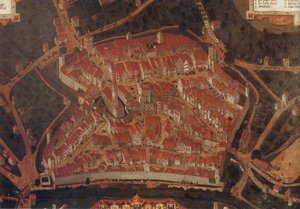 Wangen (Allgäu) şehrinin görünümü; belediye binası yanakları by Johann Andreas Rauch