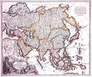 Küçük Asya, Arabistan ve Japonya, c.1725 (renkli gravür) by Johann Baptista Homann