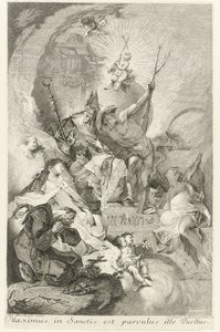 Het Christkind als Salvator Mundi, verscheidene heiligen en paus Clemens XIII ile tanıştı Azizler arasında Maximus o küçük çocuktur (nesne üzerindeki başlık) by Johann Beheim