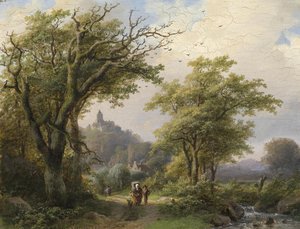 Dere kenarında yürüyüşçüler by Johann Bernhard Klombeck