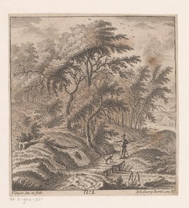 Orman kenarında yürüyen köpekli adam by Johann Caspar Ulinger