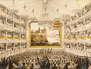 Avusturya, Viyana, Theatre an der Wien (Viyana Tiyatrosu), J.C. Schoeller tarafından suluboya baskı by Johann Christian (after) Schoeller