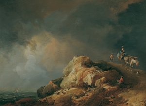 Paket hayvanlarla kıyı manzarası by Johann Christian Brand