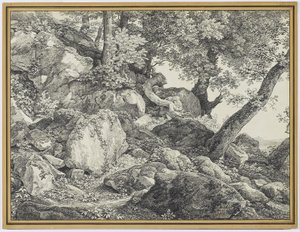 Palazzo Chigi Parkında, Ariccia, 1818 (döşemiş kağıt üzerine grafit ve siyah tebeşir) by Johann Christian Reinhardt
