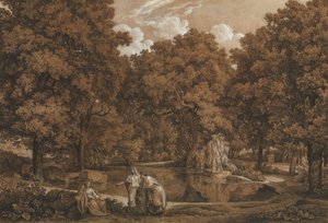 Bir Gölde Üç Figürlü Arcadian Manzarası, 1792.
