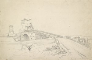 Roma yakınlarındaki Ponte Salario, 1821 (kirli beyaz kağıt üzerinde grafit)