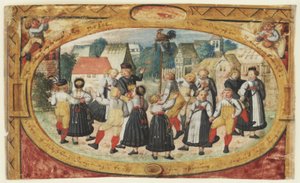 Bir çocuk oyununun minyatürü: horozun etrafında dans eden çocuklar by Johann Daniel Schmied