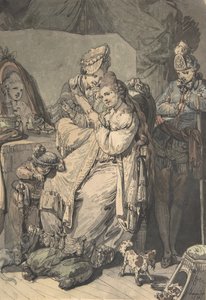 Bir Hizmetçi, Bir Oğlan, Bir Köpek ve Bir Genç Askerle Tuvaletinde Bir Kadın, verso: A Sketch..., 1770.