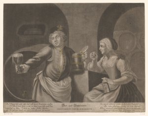 Erkek ve kadın bira ve brendi içer Bira ve Brandewein / Cerevisia et vinum sublimatum by Johann Elias Ridinger