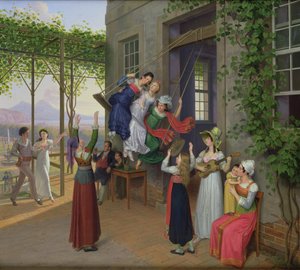 Napoli yakınlarındaki bir bahçede salıncakta sallanan gençler, 1823