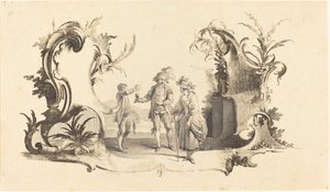 Cartouche Moderne, Şarap Sunulan Genç Bir Çiftle by Johann Esaias Nilson