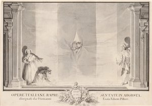 İki Oyuncu Tiyatro Perdesinden Bakarken Diğerleri Sahne Işıklarını Hazırlıyor by Johann Esaias Nilson