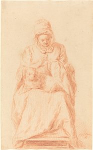 Kucağında Dinlenen Bir Köpekle Dikiş Diken Genç Kadın by Johann Gottlieb Glume
