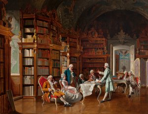 Kütüphane Sahnesi, 19. yüzyıl sonu (panelde yağlı boya)