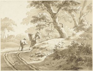 Köy yolunda bir kadın ve bir çocukla manzara by Johann Heinrich Keller (II) (possibly)