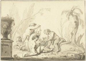 Çiçek sepeti olan çocuklarla alegorik temsil by Johann Heinrich Keller (II)