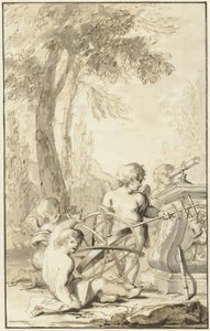Astronomik aletlerle oynayan çocuklarla alegorik temsil by Johann Heinrich Keller (II)