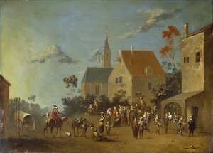 Köyde toplanan köylüler (metal üzerine yağ) by Johann Heinrich Keller