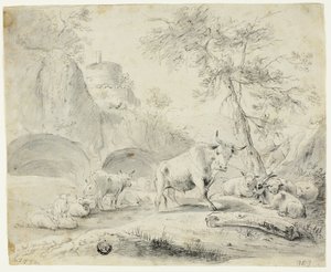 Çoban ve Koyun, Keçi, Sığır ile Manzara by Johann Heinrich Roos