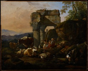 Sığır ve Çobanlarla Roma Manzarası, 1676