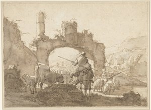 İki Çoban Sığırlarını Nehirden Geçiriyor by Johann Heinrich Roos