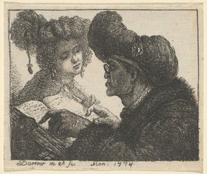 Sarıklı Bir Adam Genç Bir Kadına Okuma by Johann Jakob Dorner the Elder