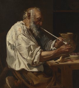 Eski Köylü Pipoyu Yakıyor, 1660 dolayları (tuval üzerine yağlı boya)