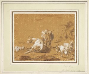 İnekler ve keçiler ile manzara by Johann Melchior Roos