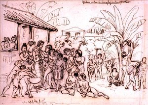 Bir mülkü ziyaret eden Kızılderililer, Brezilya, 1825 dolayları (kalem üzerine kalem ve kahverengi mürekkep) by Johann Moritz Rugendas
