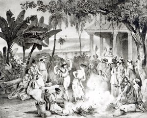 Landu Dance, Victor Adam ve Monthellier (litho) tarafından oyulmuş (bw fotoğraf) by Johann Moritz Rugendas