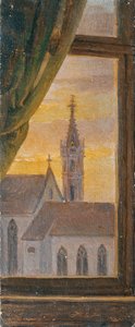 Gotik bir kilise kulesinin penceresinden görüntüleyin by Johann Peter Krafft