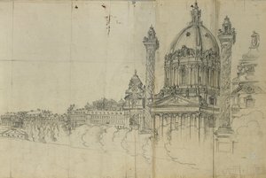 Viyana ve Karlskirche'nin güney banliyölerine bakış by Johann Peter Krafft