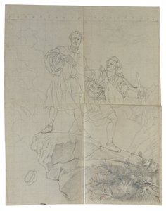 Manfred ve dağ keçisi avcısı by Johann Peter Krafft