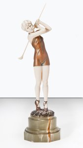 Yüzme Kostümlü Golfçü, c.1925 (bronz, fildişi ve oniks)