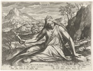 Tanrıça Kibele Terra tarafından kişileştirilen toprak (nesne üzerindeki başlık) Mitolojik figürler olarak dört element (dizi başlığı) by Johann Sadeler (I)