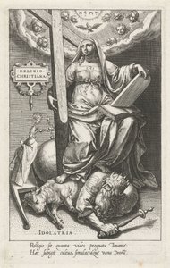 Hristiyan Dini (Religio Christiana) Putperestliğin Üstesinden Geliyor (Idolatria) Din Christiana (nesne üzerindeki başlık) Erdemler kötülükleri yener (dizi başlığı) by Johann Sadeler (I)