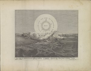 Eerste scheppingsdag: scheiding van licht en duisternis Schepping van de Weld (dizi adı) İncil Tiyatrosu Bu, Aeneid Tablolarında çoğaltılan Eski ve Yeni Ahitlerin Kutsal Tarihidir (dizi adı) by Johann Sadeler (I)
