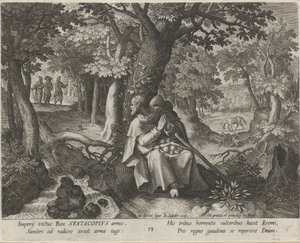 Aziz Suatacopius Hermit olarak Münzevilerin Erdemli Hayatları (dizi adı) Trophaeum vitae solitariae (seri başlığı) by Johann Sadeler (I)
