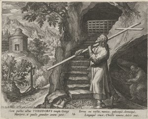 Hermit olarak Aziz Theodore Tiro Münzevilerin Erdemli Yaşamı (dizi adı) Trophaeum vitae solitariae (seri başlığı) by Johann Sadeler (I)