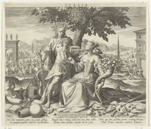 İtalya, Venüs ve Apollo ile İtalya (nesne üzerindeki başlık) Avrupa ülkelerinin alegorik temsilleri (dizi başlığı) by Johann Sadeler (I)